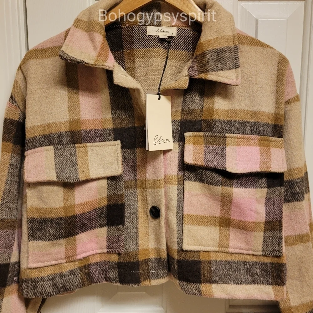 $120 Elan Plaid Cropped Flannel Cropped Jacket